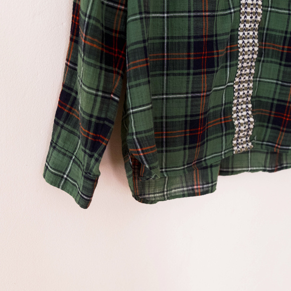 J. Crew Embroidered Peasant Top in Green Plaid - Picture 4 of 7